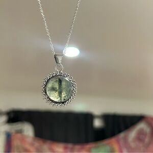 New Tourmalinated Quartz Gemstone Pendant Sterling Silver Necklace